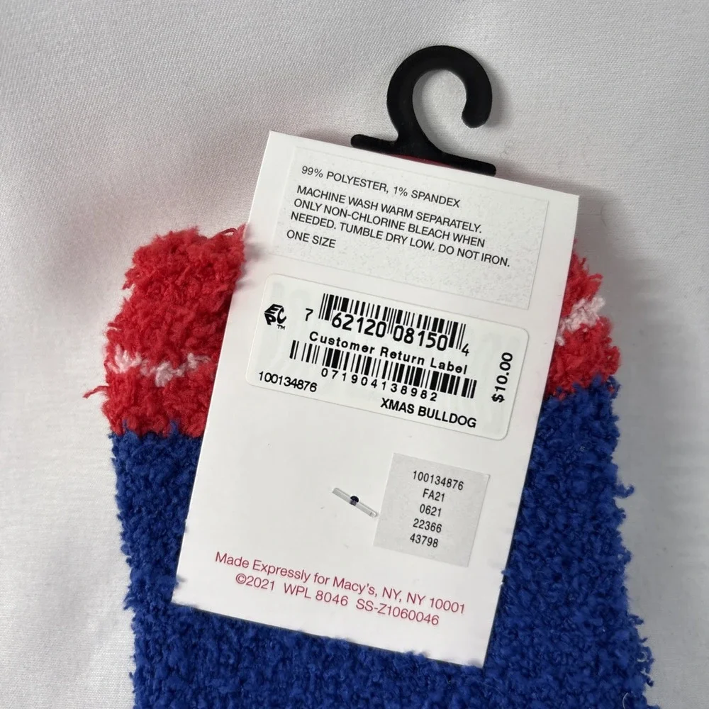 Club Room Xmas Bulldog‎ Novelty Christmas Crew Socks Non-Slip Grip OSFM